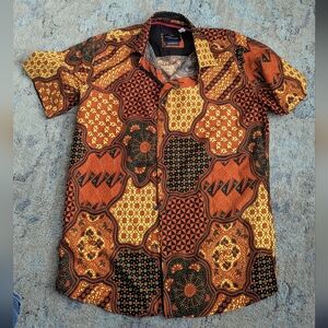 Vibrant Orange and Black Patterned Casual Shirt